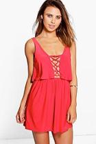 Boohoo Petite Becki Double Layer Lace Up Swing Dress