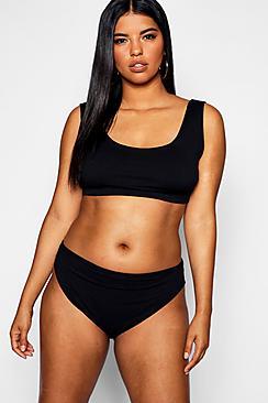 Boohoo Plus Ribbed Crop High Waisted Bikini