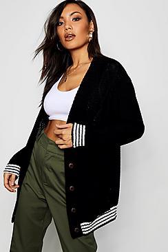 Boohoo Stripe Detail Cable Knit Boyfriend Cardigan