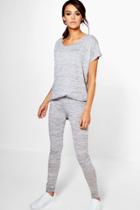 Boohoo Erin Marl Knit Tee & Leggings Loungewear Set Grey