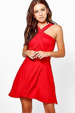 Boohoo Lilly Cross Front Panel Detail Skater Dress