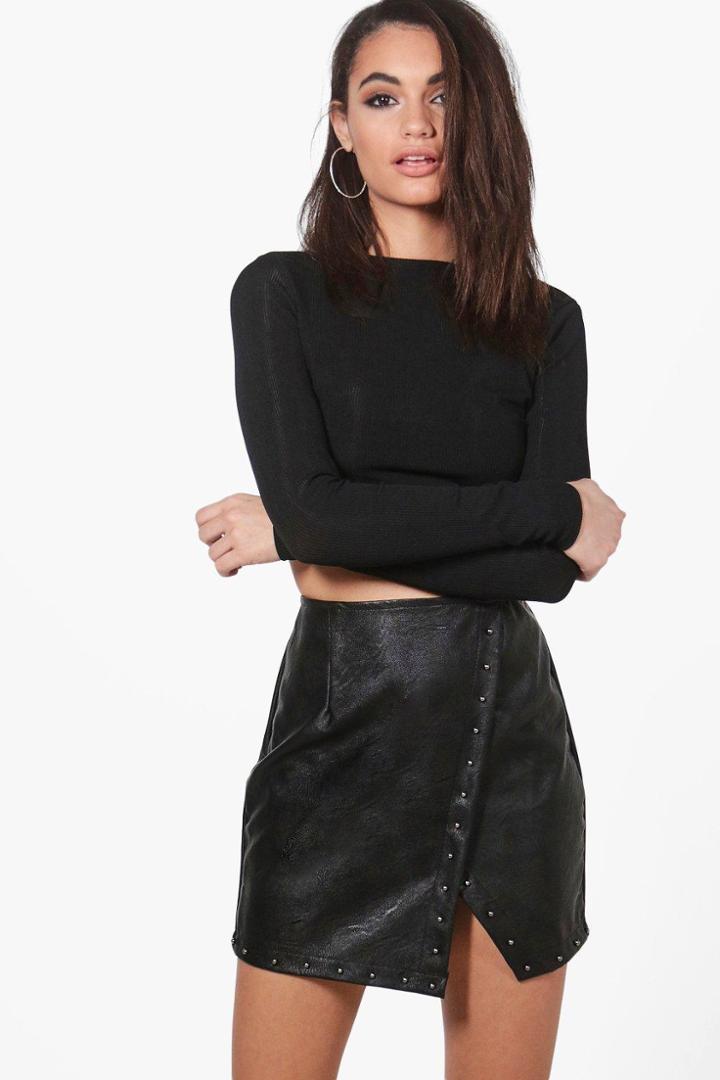 Boohoo Aalia Leather Look Asymmetric Mini Skirt Black