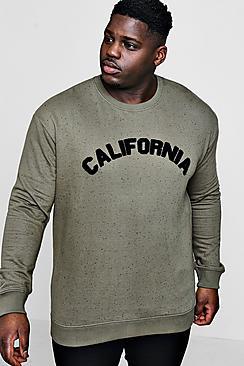 Boohoo Big And Tall Boucle Badge Crew Neck Sweater