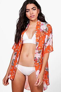 Boohoo Grace Floral Print Beach Kimono