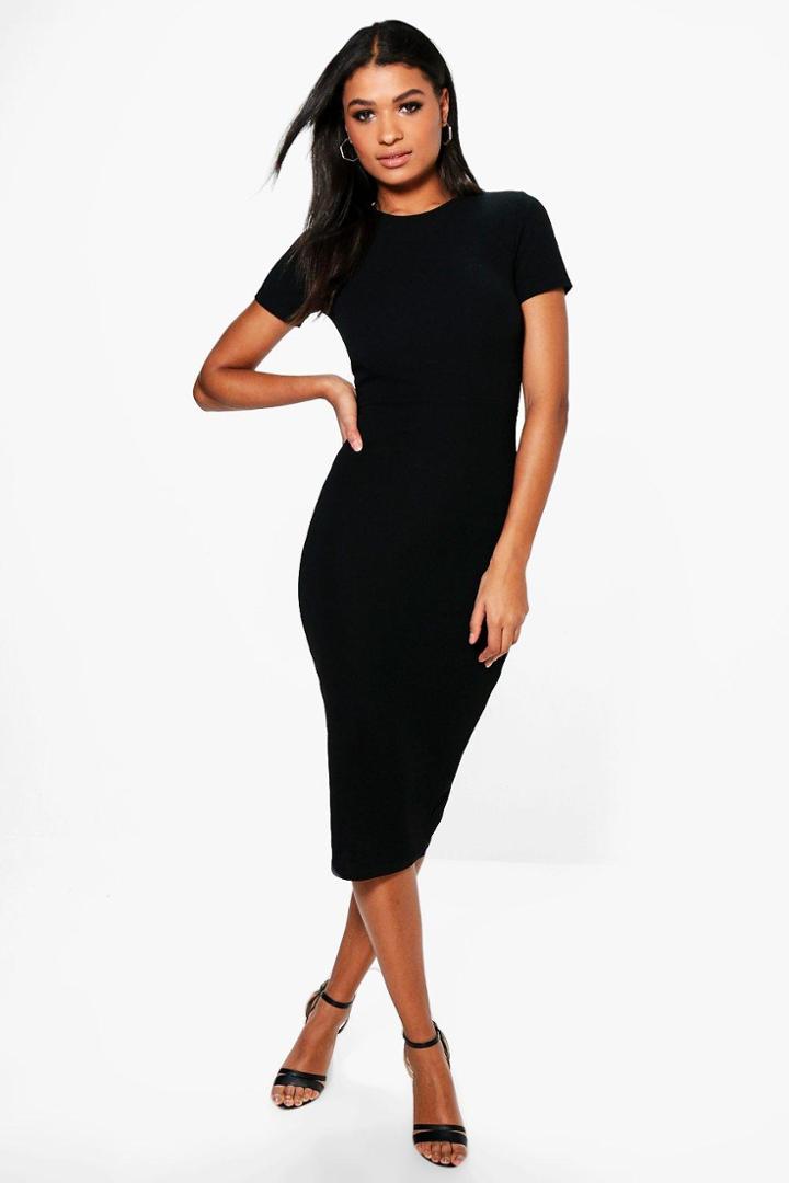 Boohoo Hollie Fitted Midi Tailored Dress Black