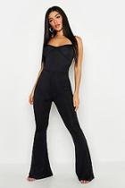 Boohoo Cupped Ribbed Flare Jumpsuit