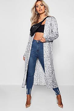 Boohoo Plus Lissy Snake Print Slinky Longline Kimono