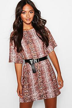 Boohoo Petite Snake Print Oversized T-shirt Dress