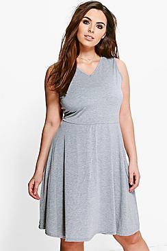 Boohoo Plus Gemma V Neck Skater Dress