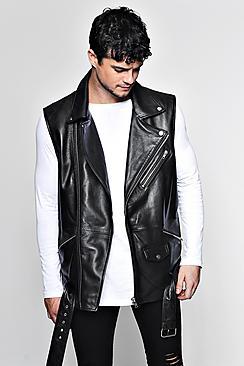 Boohoo Real Leather Tassel Sleeveless Biker Jacket