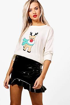 Boohoo Applique Reindeer Christmas Jumper