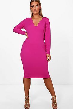Boohoo Plus Scallop Edge Midi Dress