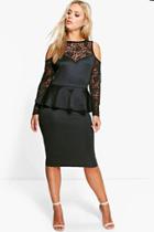 Boohoo Plus Lianna Lace Detail Peplum Dress Black