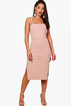 Boohoo Jodie Square Neck Strappy Detail Midi Dress