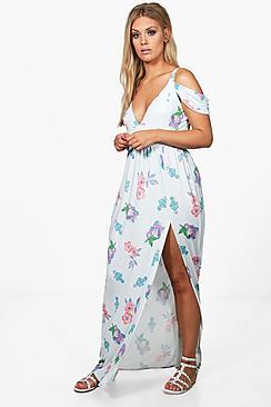 Boohoo Plus Felicity Open Shoulder Floral Maxi Dress