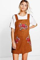Boohoo Boutique Crisa Embroidered Suede Pinafore Dress