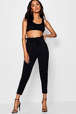 Boohoo Petite Drawstring Tie Waist Tailored Trouser