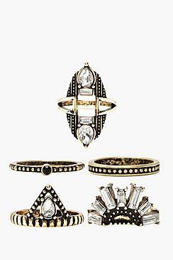 Boohoo Plus Mixed Jewel Detail Ring Pack