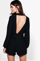 Boohoo Nia Long Sleeve Open Back Playsuit Black