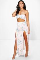 Boohoo Zana Floral Bandeau & Maxi Skirt Co-ord Set Blush
