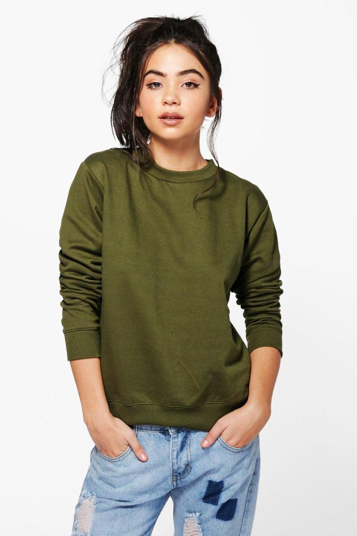 Boohoo Faye Crew Neck Sweatshirt Khaki