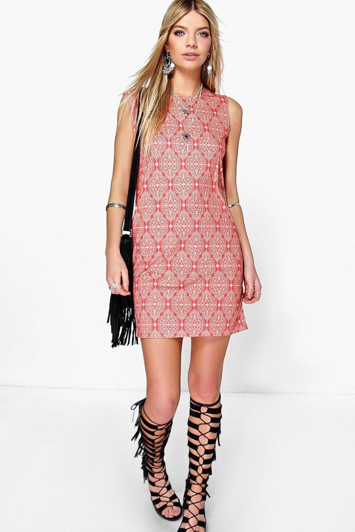 Boohoo Aisha Sleeveless Boho Shift Dress Red