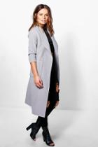 Boohoo Bethany Shawl Collar Robe Duster Coat Grey