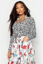 Boohoo Woven Leopard Pussy Bow Blouse