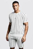 Boohoo Knitted T-shirt & Shorts Set With Pinstripe