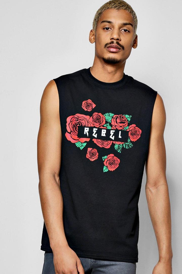 Boohoo Rebel Floral Sleeveless T Shirt Black