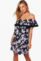 Boohoo Milly Off The Shoulder Printed Frill Dress