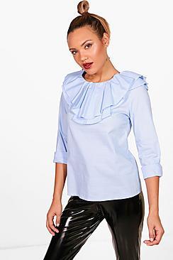 Boohoo Florence Frill Neck Cotton Shirt
