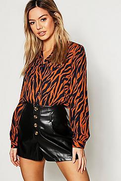 Boohoo Petite Zebra Print Long Sleeve Shirt