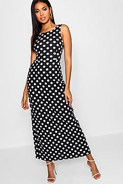 Boohoo Knot Back Polka Dot Maxi Dress