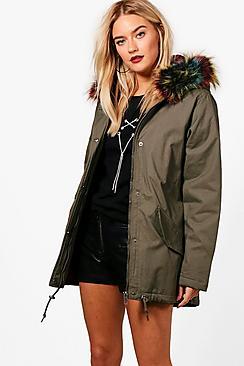 Boohoo Alena Parka With Multi Faux Fur Hood