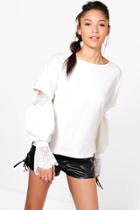 Boohoo Isabelle Lace Cut Out Sleeve Sweat Ivory