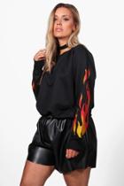 Boohoo Plus Nadia Flame Oversized Sweat Top Black