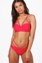 Boohoo Brazil Harness Strappy Underwired Bikini Red