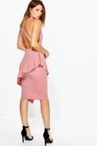 Boohoo Emi Asymmetric Cross Back Peplum Midi Dress Rose