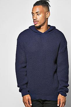 Boohoo Grey Waffle Stitch Knitted Hoodie