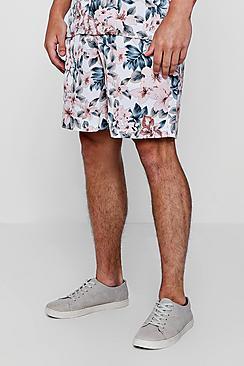 Boohoo Pink Floral Print Drawstring Short Co-ord
