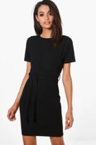 Boohoo Evy Pleat Front Belted Tailored Dress Black