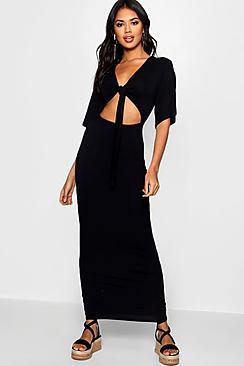 Boohoo Anne Kimono Sleeve Knot Front Maxi Dress