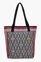 Boohoo Lacey Embroidered Edge Aztec Beach Bag Multi
