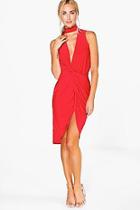 Boohoo Jamie Cut Out Neck Wrap Slinky Midi Dress