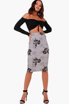 Boohoo Hailey Floral Check Crepe Midi Skirt
