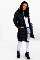 Boohoo Hollie Quilted Faux Fur Hood Parka