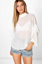Boohoo Hannah Sheer Dobby Spot Ruffle Sleeve Blouse