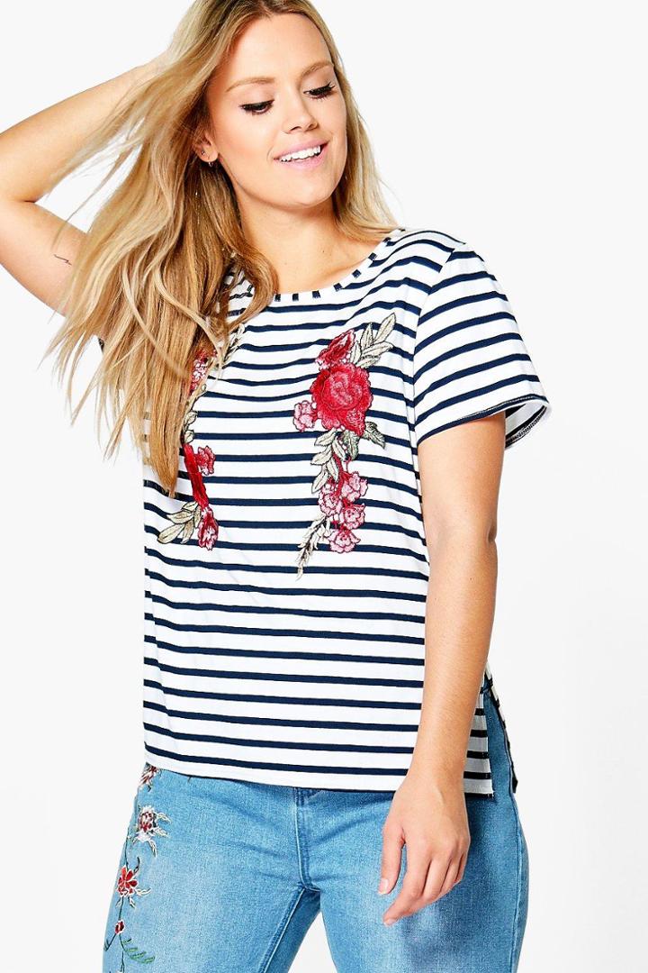 Boohoo Plus Frankie Embroidered Stripe Tee Multi