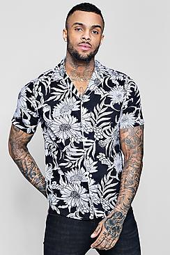 Boohoo Bold Floral Print Revere Short Sleeve Shirt